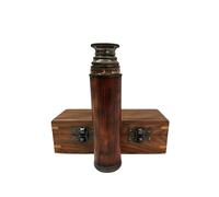 Aljiwar Télescope portable en laiton de 35,6 cm avec empreintes gravées - Collection pirate avec boîte en bois - Collection nautique vintage - Lunette de pirate en laiton antique - Cadeau