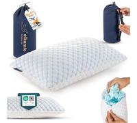 Alkamto Coussin de voyage rafraîchissant en mousse à mémoire de forme - Gel réglable pour un soutien individuel - Soie glacée des deux côtés et rayonne douce - Léger, compressible - Certifié Oeko-Tex