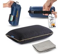 alkamto Oreiller Confortable en Mousse à mémoire de Forme pour Voyage et Camping - Sac Portable Facile à Transporter - Régule la température (Noir + Housse supplémentaire)
