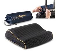 alkamto Oreiller de voyage ergonomique en mousse à mémoire de forme avec coussin thermorégulateur - Sac de transport imperméable inclus (contour noir)
