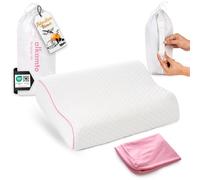 alkamto Oreiller de Voyage Oreiller de Camping - Mousse à mémoire de Forme avec Housse en Coton supplémentaire - Sac Inclus (35 x 30 x 10/8 cm Rose)