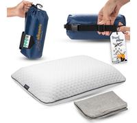 alkamto Oreiller de Voyage Oreiller de Camping - Mousse à mémoire de Forme avec Housse en Coton supplémentaire - Sac Inclus