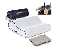 alkamto Oreiller de Voyage Oreiller de Camping - Mousse à mémoire de Forme avec Housse en Coton supplémentaire - Sac Inclus (35 x 30 x 10/8 cm Blanc)