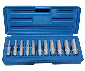 ALKAN Jeu de 11 douilles longues en acier chrome-vanadium 1/4" 4-13 mm Avec boîte en plastique robuste