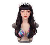 ALKANI Masque de tête réaliste pour Femme Masque de Poitrine Artificielle en Silicone Masque Complet Fait à la Main pour travestis Transgenre Costumes Halloween Cosplay (Color : Lvory White)