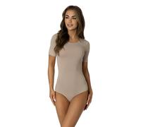 Alkato Body Femme Manches Courtes Coton - Body Classique avec Col Rond et Fermeture à Pression, Café au lait beige, XL (Short 158-164 cm)