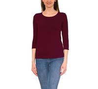 Alkato T-Shirt à Manches 3/4 et à Encolure Arrondie Top Moulant Femme, Bordeaux, XL