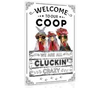 ALKB Décoration murale amusante pour poulailler - Plaque en métal « Three Poulets in Turban » - 20,3 x 30,5 cm - Bienvenue à notre poulailler - Cadeaux de décoration vintage pour propriétaires de