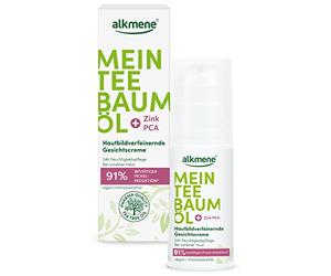 alkmene Crème pour le visage à l'huile d'arbre à thé 50 ml Réduction à 91 % confirmée Huile d'arbre à thé naturelle Végétalien et neutre pour le climat Soin hydratant 24 h pour les peaux
