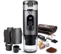 ALKONIX-Machine à Café Portable USB-C - Cafetière Nomade Espresso Rechargeable avec 2 Batteries Amovibles - Compatible Capsules Standards & Café Moulu - Chauffe Intégrée (Gris)