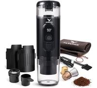 ALKONIX-Machine à Café Portable USB-C - Cafetière Nomade Espresso Rechargeable avec 2 Batteries Amovibles - Compatible Capsules Standards & Café Moulu - Chauffe Intégrée (Noir)
