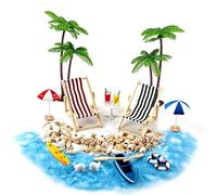Alksubbm Lot de 18 décors de scènes de plage en alliage pour maisons de | Petit paysage de plage en métal avec 18 décorations miniatures pour jeux de simulation créatifs et scènes de modélisme