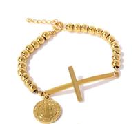 Alksubbm Perle en cuivre inspirée de la foi avec crucifix bénédictin - Accessoire pour énergie spirituelle - Plaque ovale Benoît