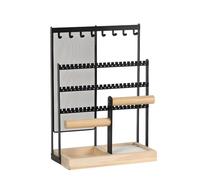Alksubbm Présentoir à bijoux polyvalent avec grilles en maille et bois pour boucles d'oreilles, colliers, bagues, présentoir moderne