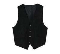 All Accor Live Limited Survêtement couleur unie Poche Gilet en cuir Veste Gilet Cowboy Gilet Homme, Noir , M