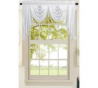 All American Collection Cantonnière Double Cascade en Soie synthétique Unie avec queues (140 x 81 cm, Blanc)