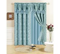 All American Collection Ensemble de 4 pièces avec cantonnière attachée et Voile avec 2 embrasses incluses (243,8 cm de Long, Turquoise)