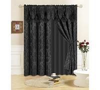 All American Collection Ensemble de 4 pièces avec cantonnière attachée et Voile avec 2 embrasses incluses (243,8 cm de Long, Noir)