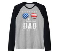 All American Dad Shirt USA Flag Lunettes de Soleil 4th of July Dad Manche Raglan