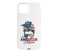 All American Mom 4th July Messy Bun Us Drapeau Jour de l'indépendance Coque pour iPhone 15 Plus