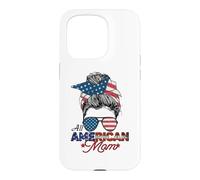 All American Mom 4th July Messy Bun Us Drapeau Jour de l'indépendance Coque pour iPhone 15 Pro
