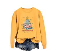 All Booked for Christmas Women's Everyday Crewneck Sweatshirt - Soft Graphic Print Pullover for Casual Comfort and Style
