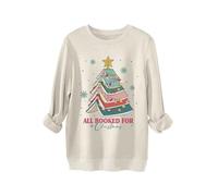 All Booked for Christmas Women's Graphic Print Sweatshirt, Long Sleeve Comfort Fit Pullover, Cotton Blend Crewneck Top for Daily Use and Holiday Gifting