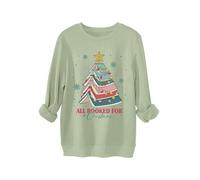 All Booked for Christmas Women's Graphic Print Sweatshirt, Long Sleeve Comfort Fit Pullover, Cotton Blend Crewneck Top for Daily Use and Holiday Gifting