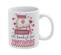All Booked for Valentines Tasse à café en céramique blanche de 325 ml, tasse à thé imprimée double face avec poignée ergonomique en C, fond épais en porcelaine pour la maison, le bureau, la cuisine