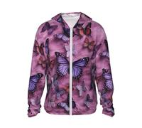 All Butterflies are on Purple Background Chemise de soleil pour homme UPF 50+ Protection solaire à capuche Veste à manches longues Rashguard, noir, XL