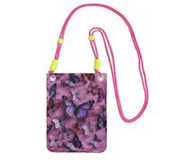 All Butterflies Are on Purple Background Sac à main pour téléphone portable pour femme, pochette pour téléphone portable, pochette portefeuille avec bandoulière noire, pochette de voyage, fuchusia
