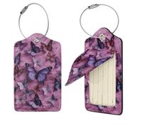 All Butterflies are on the Purple Background Lot de 4 étiquettes de bagage en cuir synthétique avec protection de la vie privée et boucle en acier inoxydable pour homme et femme Noir