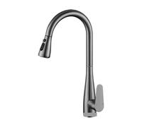All-copper kitchen pull-out faucet, sink sink, splash-proof sink, cold and hot water kitchen pull-out faucet(GreyA)