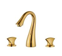 All Copper Three-Hole Basin Faucet Hot and Cold Toilet Bathroom Cabinet Creative Personality Double Handle Wash Basin Faucet, Bright Gold