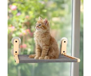 ALL FOR PAWS Lit de fenêtre pour chat - Hamac pour chat d'appartement - Pliable, avec tapis réversible et ventouses renforcées (jusqu'à 18 kg), beige