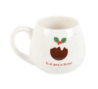 All Good in The Pud Tasse de Noël arrondie - Tasse festive en céramique, parfaite pour le cacao chaud, le café ou le thé - Design unique de pudding de Noël, excellent cadeau pour les fêtes