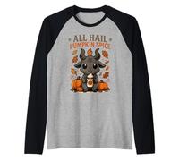 All Hail Pumpkin Spice Cute Baphomet Goat Meme Manche Raglan