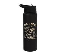 All I Need Is Coffee and Jesus Christian Religious Quote Stainless Steel Insulated Water Bottle