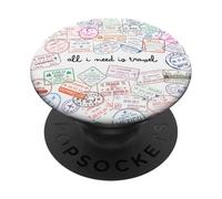 All I need is travel Passeport monde timbres voyage aérien PopSockets PopGrip Adhésif