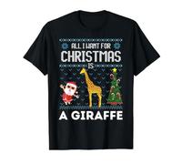 All I Want for Christmas is A Giraffe Ugly Pull Père Noël Elf T-Shirt Graphique avec Valeur