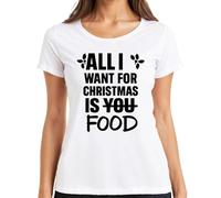 All I Want for Christmas is Food T-shirt humoristique pour femme avec inscription en allemand « All I Want for Christmas is Food », Blanc., L