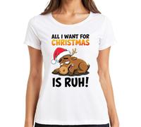 All I Want for Christmas is Ruh Drôle Renne Noël T-shirt pour femme, Blanc., XL