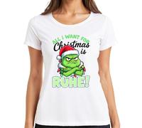 All I Want for Christmas is Ruhe Grinch T-shirt de Noël humoristique pour femme, Blanc., XXL
