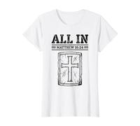 All in Matthieu 16:24 Croix Bouclier Foi Chrétienne Design T-Shirt Graphique avec Valeur, Femme, Blanc, M
