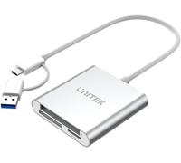 All in One Card Reader USB 3.0 + USB C Adapter, 5Gbps, 3 Slots for SD/Mini SD/Micro SD(TF)/CompactFlash (CF)/MS for Windows PC, Mac, Notebook and TV, Silver, Aluminium