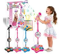 All in One Microphone Toy for Kids, 2026 New Kids Microphone with Adjustable Stand, Karaoke Microphone with Speaker & Colorful LED, for Phones, MP3 & Tablets, for Boys Girls (Pink)