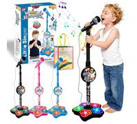 All in One Microphone Toy for Kids, 2026 New Kids Microphone with Adjustable Stand, Karaoke Microphone with Speaker & Colorful LED, for Phones, MP3 & Tablets, for Boys Girls (Black)
