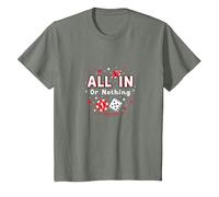 All in Or Nothing Gambling Citation Cadeau pour Amoureux de Casino T-Shirt, Enfant, Vert Kaki chiné, 4 Ans