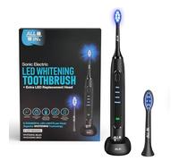 ALL-IN Sonic Electric Brosse à dents blanchissante LED - Technologie LED bleue et rouge puissante - 4 modes de nettoyage en profondeur avancés avec minuterie, sans BPA et sans phtalates - Les têtes de