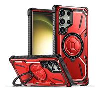 All-Inclusive Mobile Phone Case for Samsung Galaxy S24/S24 Plus/S24 Ultra, Gold Armor Magnetic Invisible Stand Anti-Fall Protective Cover,S24Plus,Red